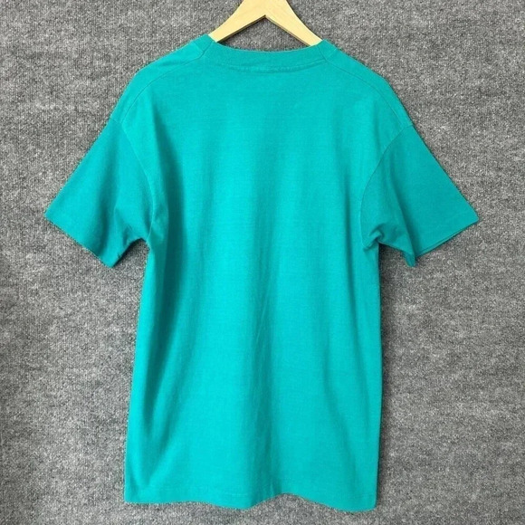 Vintage 90s Southwestern Shirt Womens Large Teal Feathers Boho Art Festival Tee - Picture 2 of 13